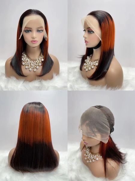 

1b/350/1b ombre color lace front hair wig straight bob wig 13x4 full lace front human wigs pre plucked for black women