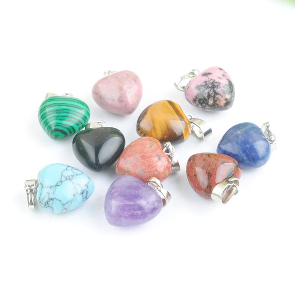 

natural rose quartz opal stone dangle pendants love heart for man women exquisite clavicle dinner party accessories fashion jewelry random m, Silver