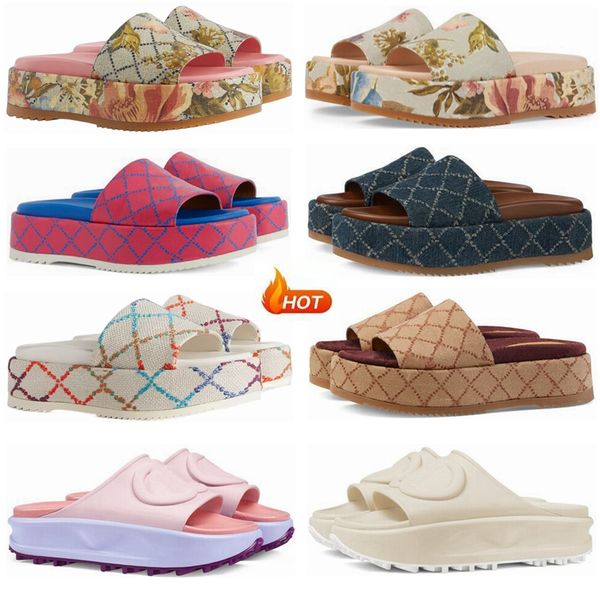 

2023 luxury slipper womens fashion embroidered canvas designer slides slip on slippers girls 60mm canvas covered platform sandals and dust b, Black