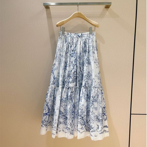 

a line skirt fashion band 2023 summer ruy flower bird print half skirt, Black