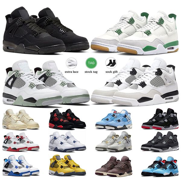 

black cat 4s men basketball shoes 4 women sneakers military black canvas red thunder sail white cement pine green pure money mens sports tra