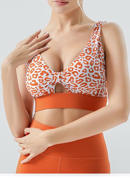 

women leopard fitness yoga bra bowknot push up bras vest workout breathble quick dry tank ll743