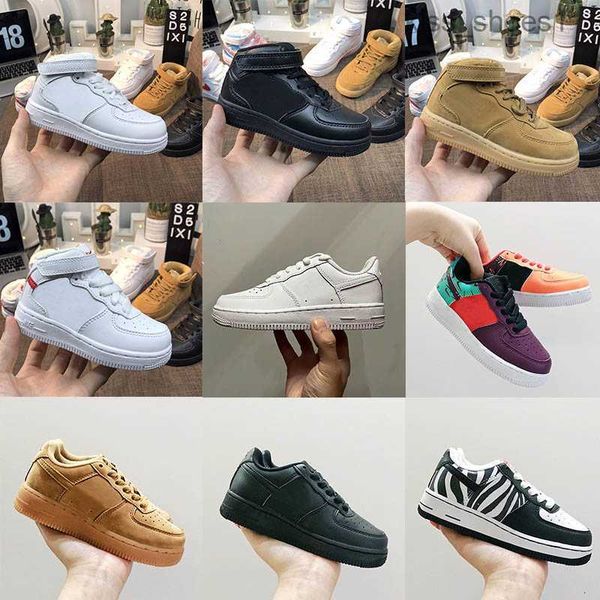 

kids children airforces casual shoes hook loop boys girls af1s low skateboard shoes white triple black wheat baby toddlers students sports