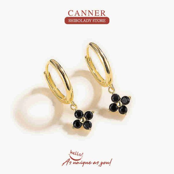 

charm canner 925 sterling silver d earrings for women lotus leaf personality mujer jewelry pendientes black zircon diamond earings l230309, Golden