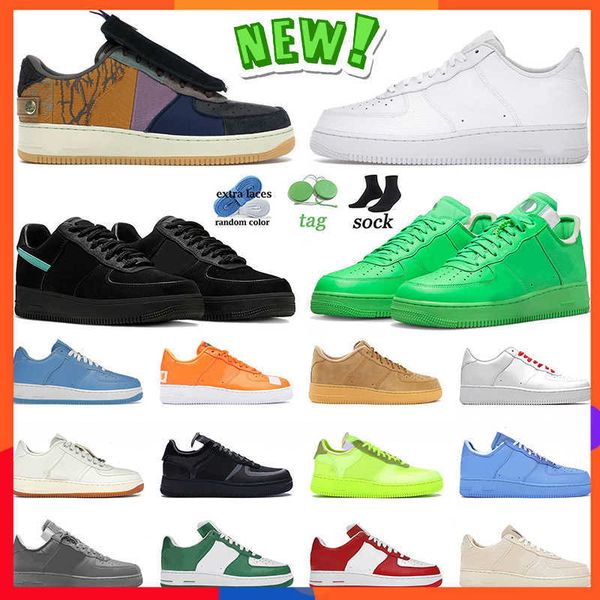 

2023 new 2023 af1 designer tiffany and co casual shoes travis scotts classic triple white offs brooklyn unc wheat ts airforce 1 mens women s, Black