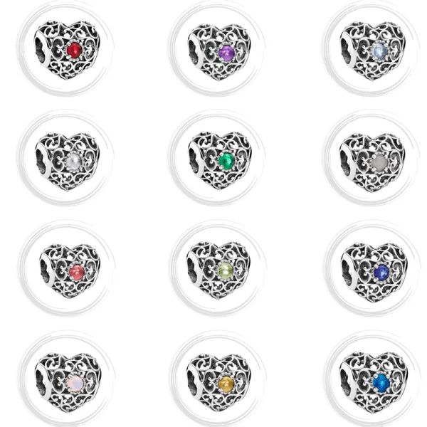 

zinc alloy charm beads 12 months heart-shaped birthstone jewelry for bracelet birthday anniversary gift, Black