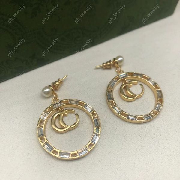 

luxury designer fashion charm earrings aretes orecchini pearl crystal alphabet large circle pendant earrings for women party wedding birthda, Golden