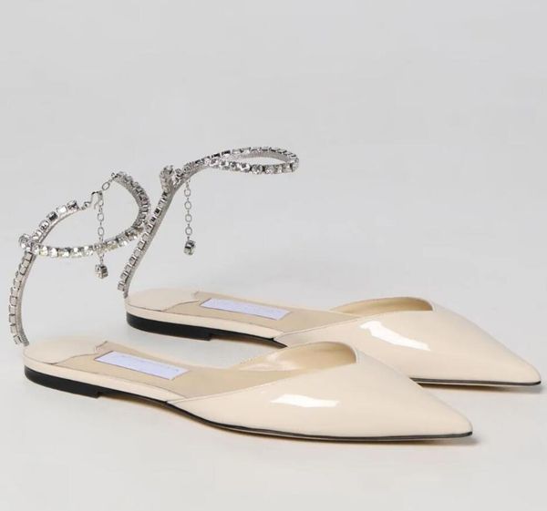 

summer comfort saeda women sandals heel pointed toe ballet flats woman crystal chain straps pointed toe party wedding dress glitter luxury l, Black