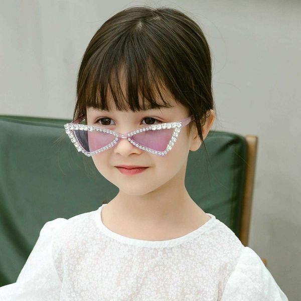 

childrens triangle frame diamond sunglasses uv proof personality fashion, Blue
