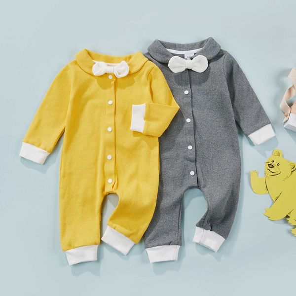 

rompers citgeett spring infant baby boys romper long sleeve button bowknot pants jumpsuit autumn clothes l230314, Blue