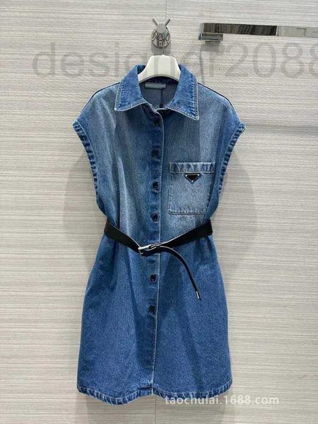 

casual dresses designer women's temperament casual versatile waist sleeveless denim dress 5s0o, Black;gray