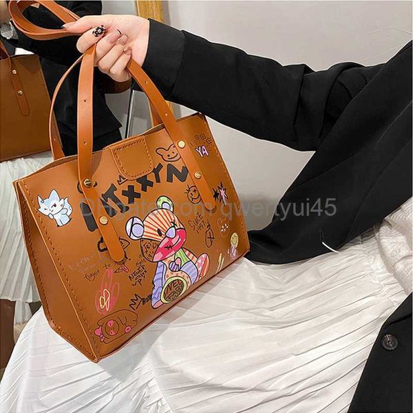 

qwertyui45 shoulder bags okolive sb0015 diy bag female new minority personality cute bear graffiti pu tote bag large capacity women's s