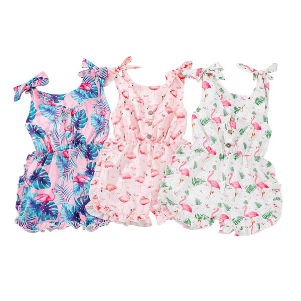

rompers citgeett summer kids baby girls jumpsuit flamingo leaves printing lace sleeveless single-breasted suspender clothes l230314, Blue