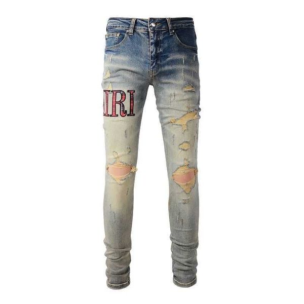 

jeans mens am1r1 trousers pants mirri ripped fashion designer brand high street red slim men hip hop leisure cool niche ins celebrity fr2z, Blue