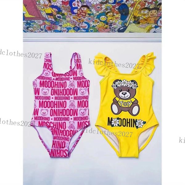 

kids one-piece swimsuit print toddler baby girls designer swimming swimwear clothes cute bikini children bathing beachwear fashion pink yell, Black