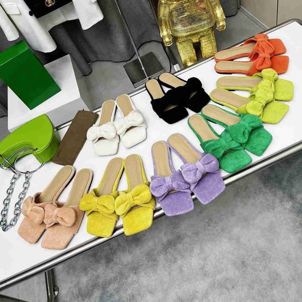 

summer beach designer slippers bow ornaments square head towel flat flip-flops fashion candy color miller women sandals all-match bottle cap, Black