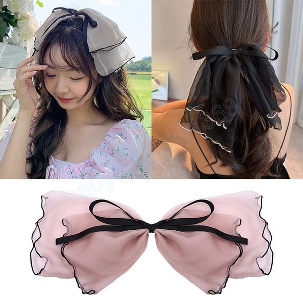 

mesh large bow hair clip hair accessories organza ponytail clip handmade diy korean elegant ins chiffon spring clips, Slivery;white
