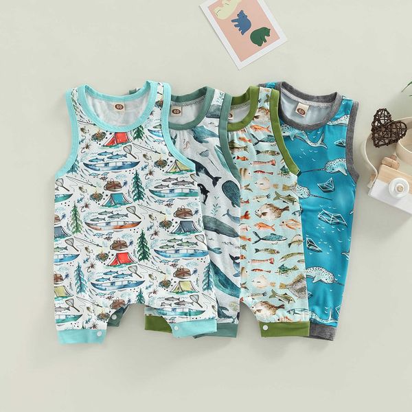 

rompers citgeett summer infant newborn baby boys girls sleeveless patchwork romper animals printed snap loose fit jumpsuit clothes l230314, Blue