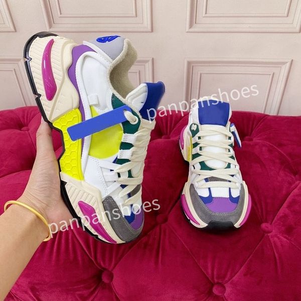 

new women mens casual shoe track sneaker lighted leather trainer printed platform sneakers men light trainers shoes, Black