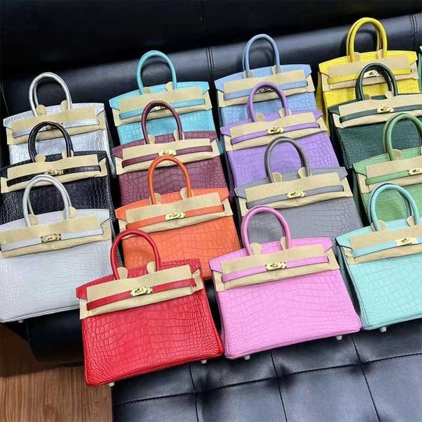 

birkins designer bag alligator women's fashion trend handbag sewn wax line leather handbag women's cz