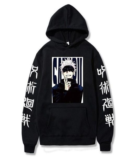 

men039s hoodies sweatshirts anime jujutsu kaisen gojo satoru hoodie long sleeve loose hip hop man woman clothes oversized str4160012, Black