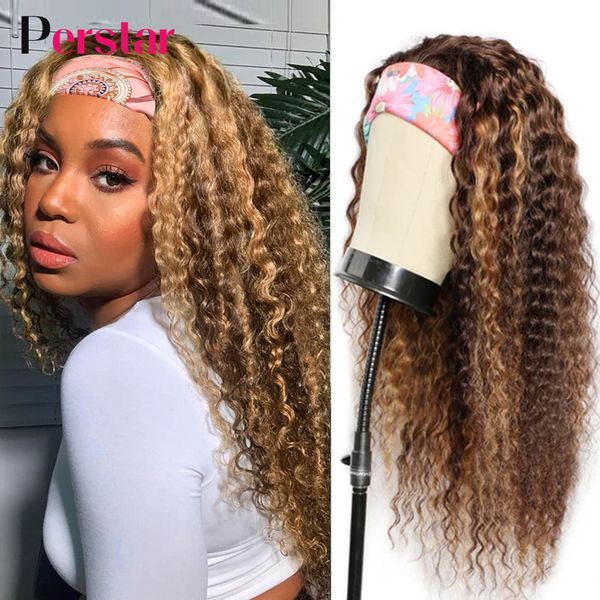 

lace wigs perstar brazilian headband wig human hair ombre water curly for women highlight honey blonde 230314, Black;brown