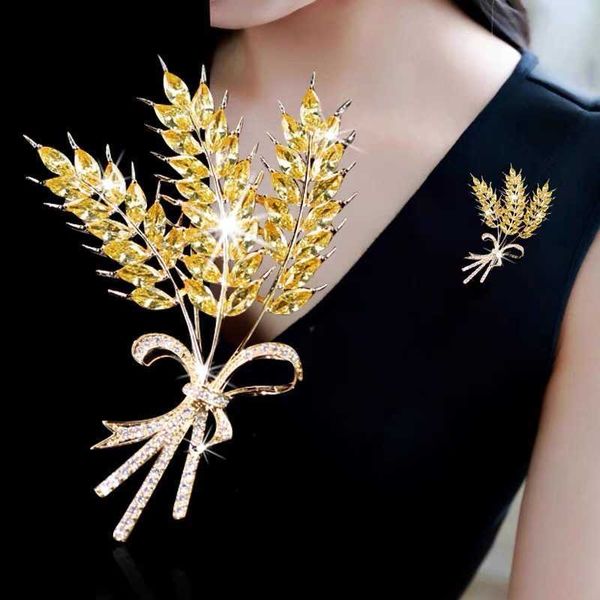 

pins brooches autumn and winter crystal wheat ear brooch high-end temperament big selling brooch anti-failure silk scarf bule waist pinl2303, Gray