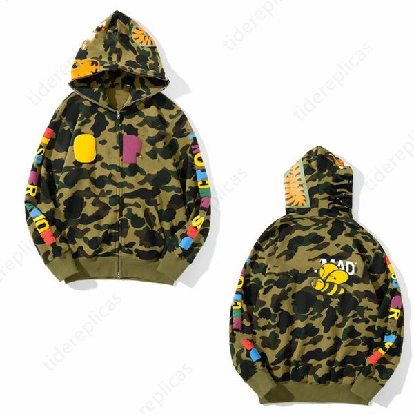 

bape designer hoodie mens womens zip up hoodys shark sport hoodies camouflage glow pure clothes cotton sweatshirts luminous printing oversiz, Black