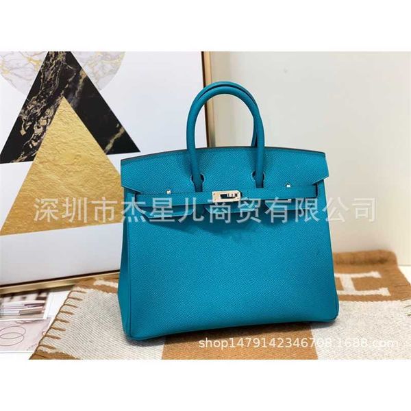 

family h birkin designer bag hand-stitched portable women's bk25bk30epsom leather togo peacock blue