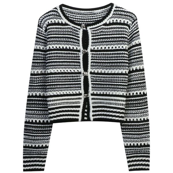 

306 xl 2023 spring summer women sweater long sleeve crew neck cardigan black red brand same style striped pullover gray womens mingmo, White;black