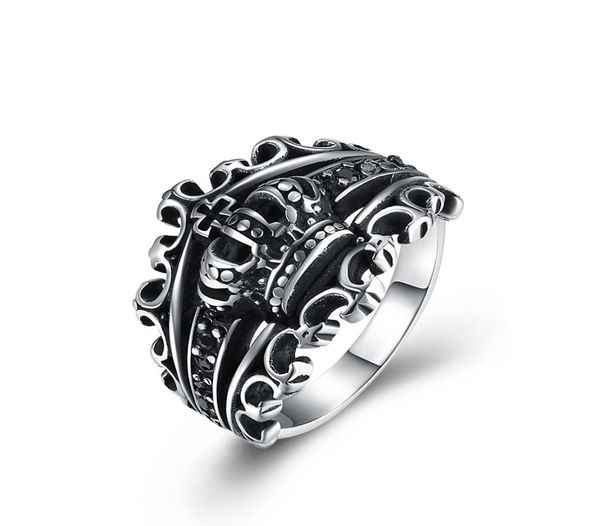 

gomaya mens crown rings new fashion ring black royal king crown knight fleur de lis cross vintage rings for men gmyr2609060070, Golden;silver