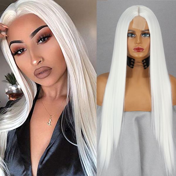 

synthetic wigs long straight white natural middle part heat resistant suitable for african women daily cosplayhalloween wig 230314, Black