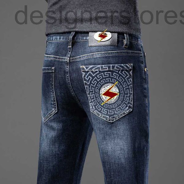 

men's jeans designer jeans casual fit small foot stretch cotton print oxxd, Blue