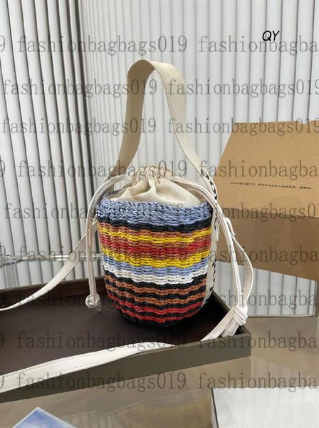 

23ss x mifuko woody bag my melody multicolor bucket cross body women beach straw weaving shoulder luxury designer handbag crossbody bags bas, Black;red