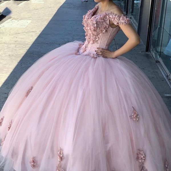 

quinceanera dresses princess pink 3d flowers v-neck princess ball gown with crystal tulle plus size sweet 16 debutante party birthday vestid, Blue;red