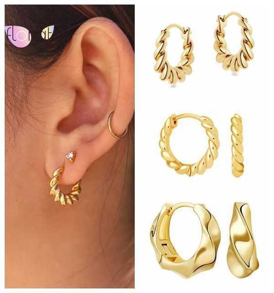 

charm 925 sterling silver ear needle ins twist hoop earrings for women europe and america personality punk rock earrings jewelry gift l23030, Golden