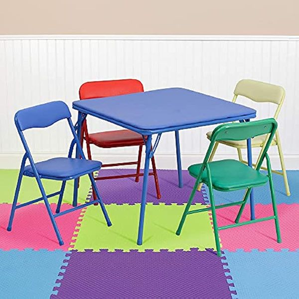 

flash furniture kids colorful 5 piece folding table and chair set blue chub chair