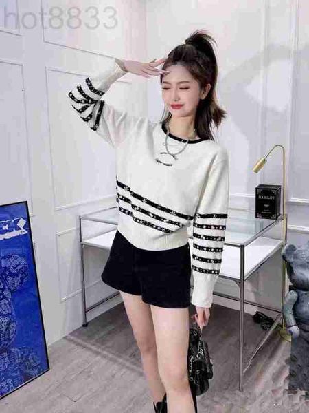 

women's knits & tees designer new stripe contrast pure wool round neck high grade stapled drill pullover t-shirt ersu, White