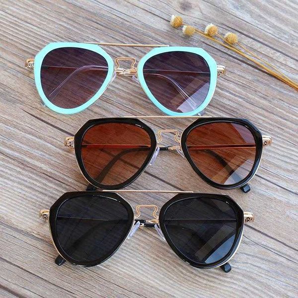 

childrens fashion sunglasses semi metal trendy boys and girls street shot, Blue