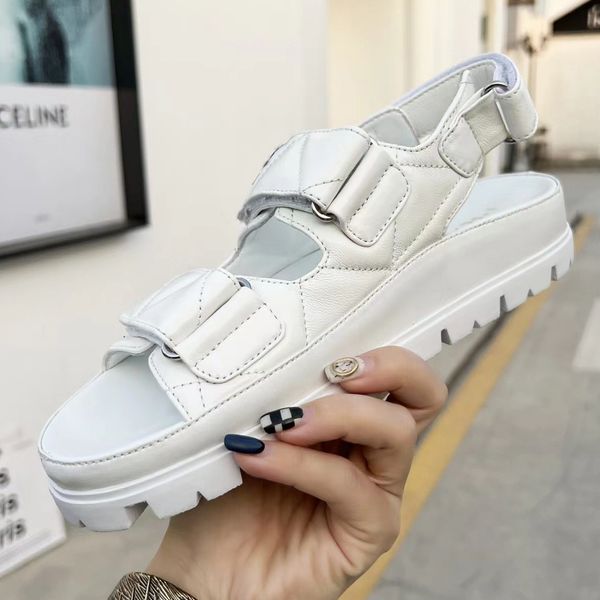 

fashion sandals designer classic slippers women leather triangle buckle decorative ankle strap casual beach shoes platform factory shoe, Black