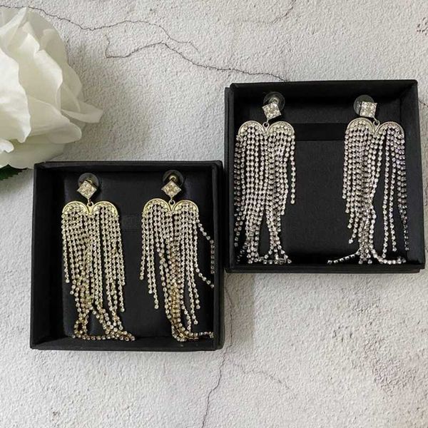 

simple long love tassel crystal earrings gold and silver exaggerated versatile dress accessories, Golden