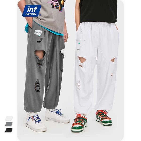 

men's pants mens hip hop sweatpants streetwear 2021 trending spring loose hole ripped sweatpant men joggers pants 3528s21 z0306, Black