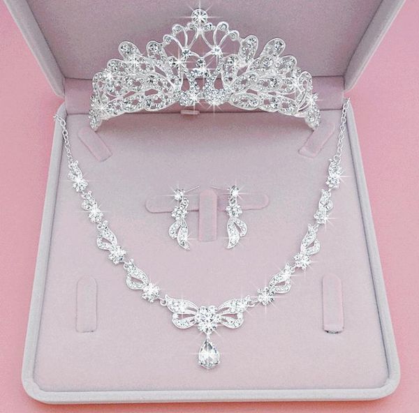 

3pcs set bride crown headpieces princess hair ornament european and american pearls flowers circle super marriage jewelry hair hoo5791743, Silver