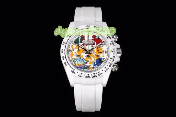 

cs factory watch diameter 40mm thick 12.4mm with 7750 movement sapphire crystal glass mirror ceramic case natural rubber watchband designer, Slivery;golden