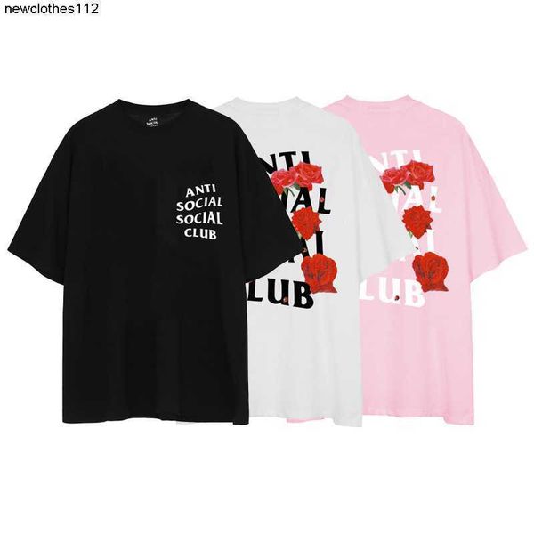 

wonmen trendy anti social club assc rose co branded loose men's and women's short sleeved men t-shirt, White;black