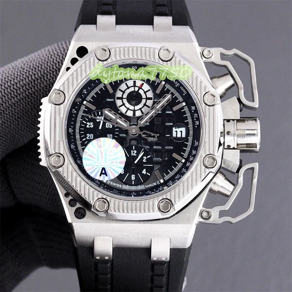 

jf watch 44mm in diameter with automatic chain chronograph movement sapphire crystal mirror hollow button protection bolt 316 fine steel xin, Slivery;golden
