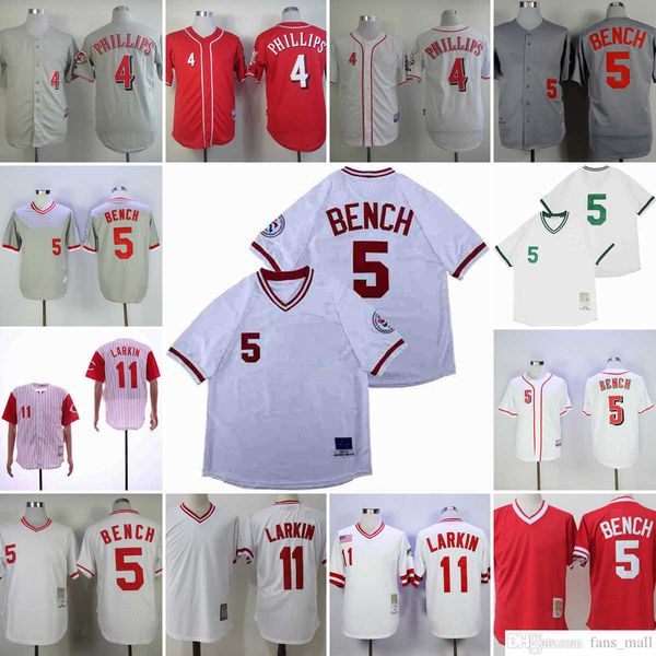 

mitchell and ness vintage baseball 5 johnny bench jerseys ncaa stitched 11 barry larkin 4 brandon phillips jersey breathable sport white bla, Black