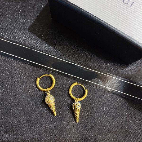 

simple brand inlay crystal diamond pearl stud earring ice cream designer girl's love earrings luxury fashion jewelry earring gifts yout, Golden;silver