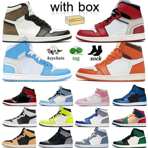 

jumpman 1s og basketball shoes jordens starfish 1 denim true blue bred pantent gorge green taxi pink seafoam travis mens women designer j1 s