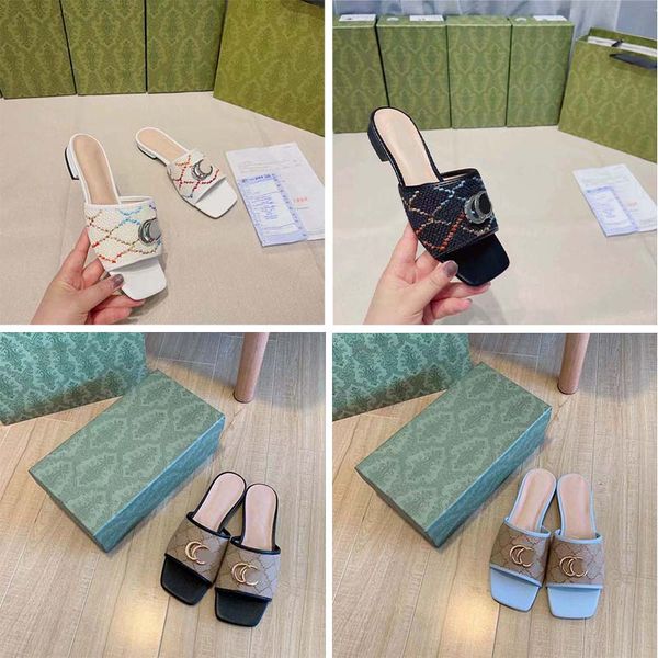 

designer platform sandal furry slipper womens classic canvas printed leather lining fashion versatile piece sandals, Black